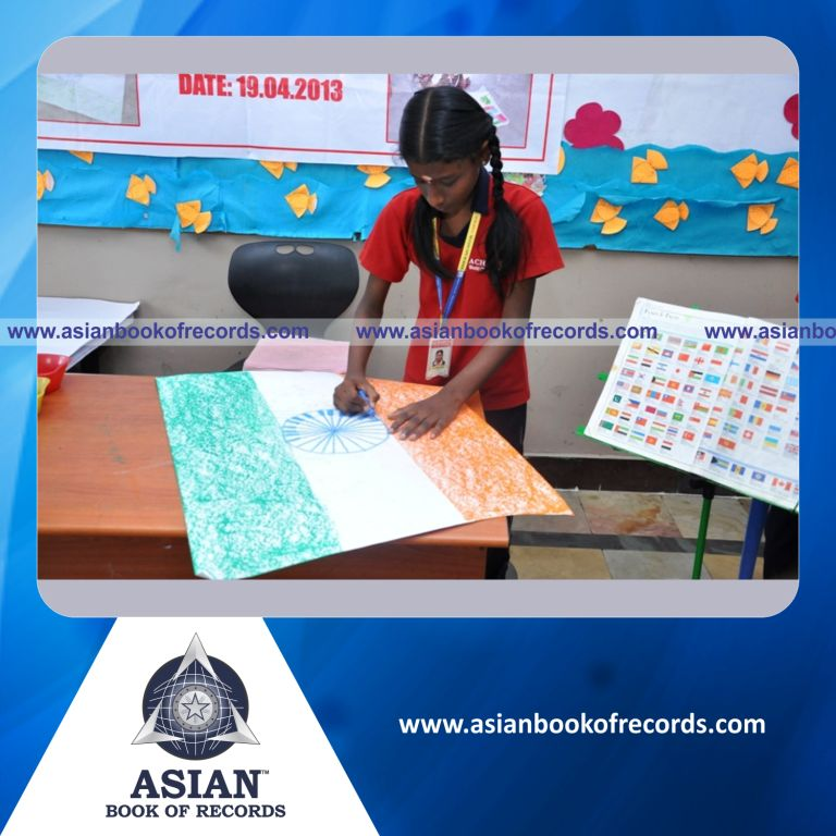 Highest Number of National Flags of Different Countries Drawn by a Minor (Female) in 10 Hours