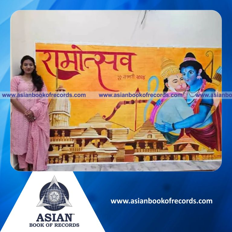 Largest Ram Mandir Painting Made with Acrylic Colors by an Individual (Female)