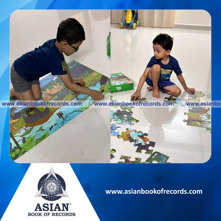 Fastest Time to Solve 48 Pieces Jigsaw Puzzle of Giant Jungle Animal by a Pre-Schooler