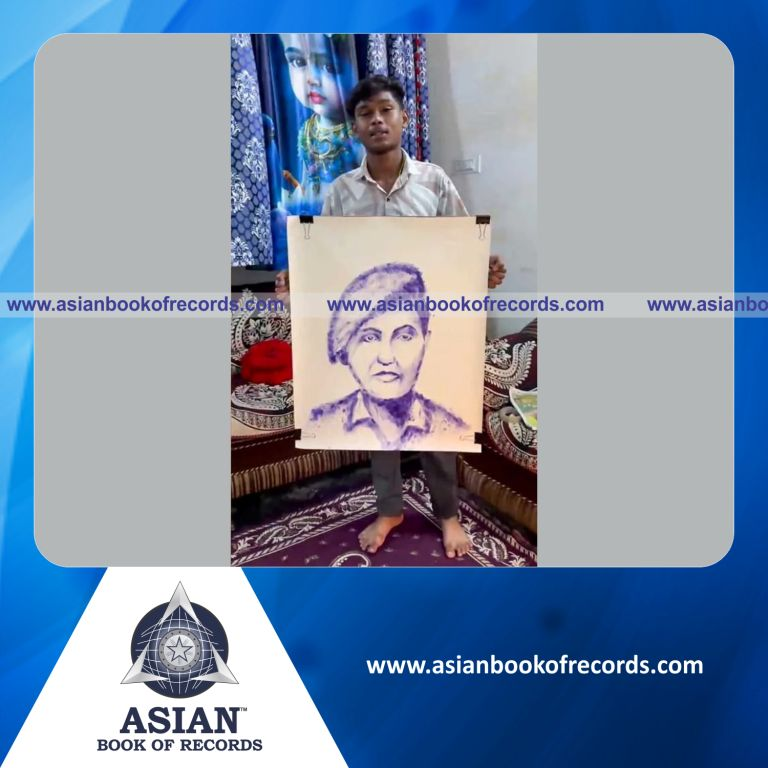 Biggest Pen Sketch Portrait of Sofiya Qureshi Made with Foot by an Individual (Male)