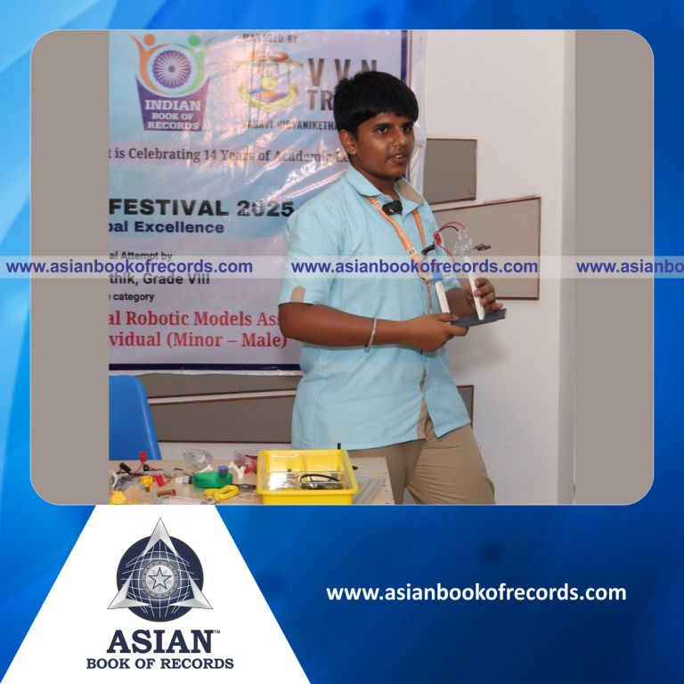 Highest Number of Basic Semi Functional Robotic Models Assembled in 8 Hours by an Individual (Minor-Male)