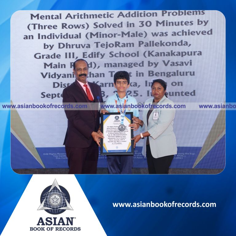 Highest Number of Single-Digit Mental Arithmetic Addition Problems (Three Rows) Solved in 30 Minutes by an Individual (Minor-Male)