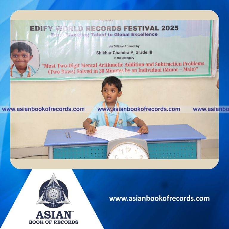 Highest Number of Two-Digit Mental Arithmetic Addition and Subtraction Problems (Two Rows) Solved in 30 Minutes by an Individual (Minor-Male)
